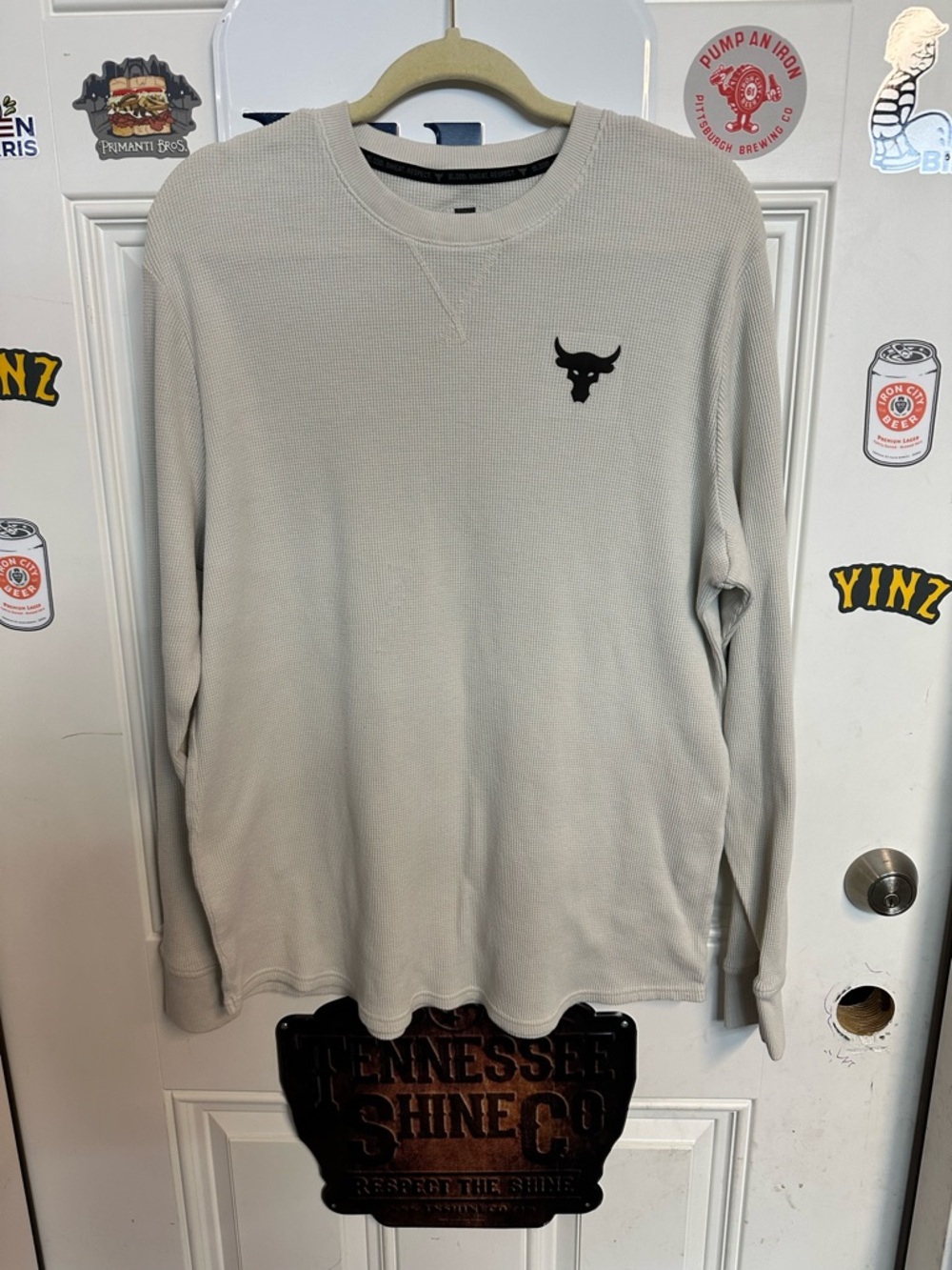 LG Light Gray Thermal Crewneck with Black Bull Logo